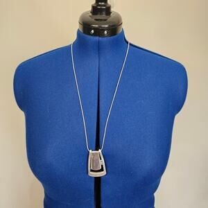 Modern Silver-Tone Geometric Pendant Necklace w/Floating Center